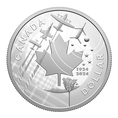 A picture of a Dollar épreuve numismatique en argent fin 2024 – 100ᵉ anniversaire de l’Aviation royale canadienne